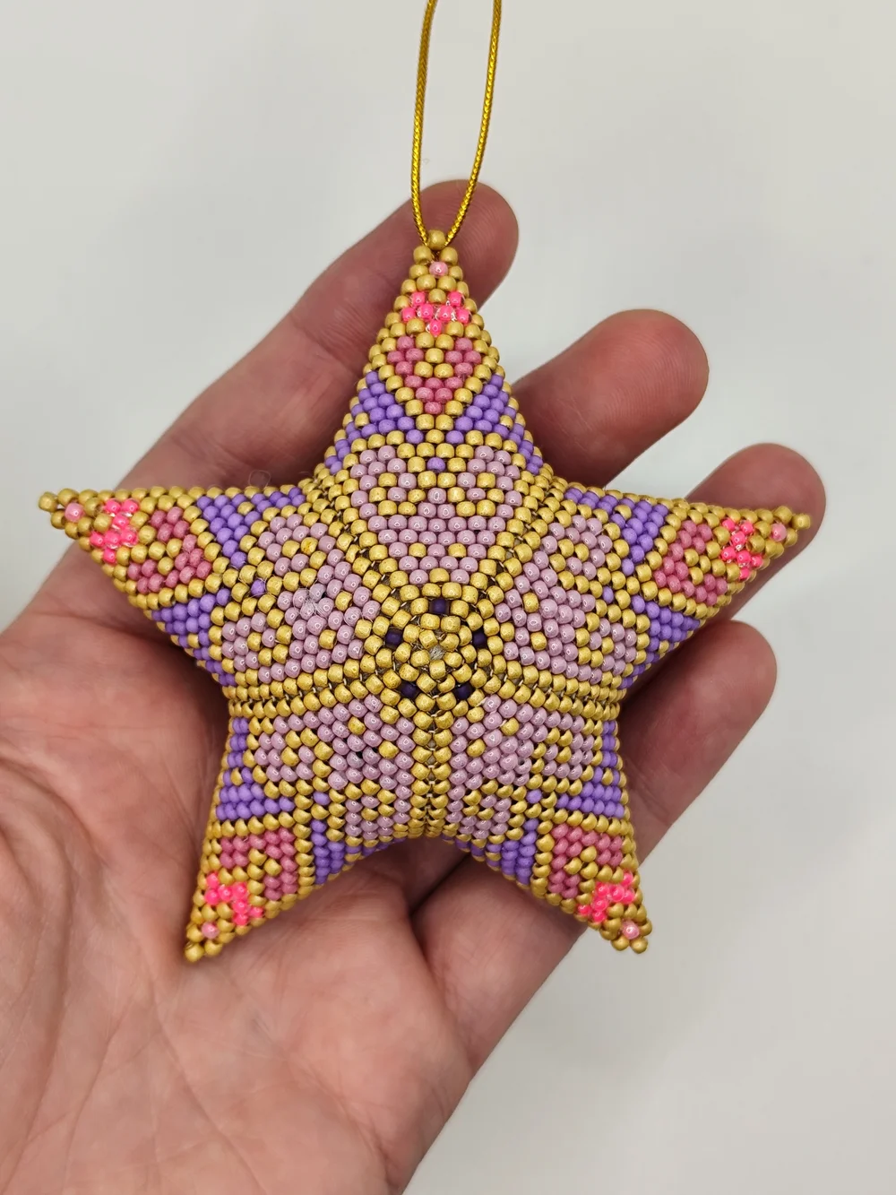 Handmade Beaded Star in Pink, Purple & Gold